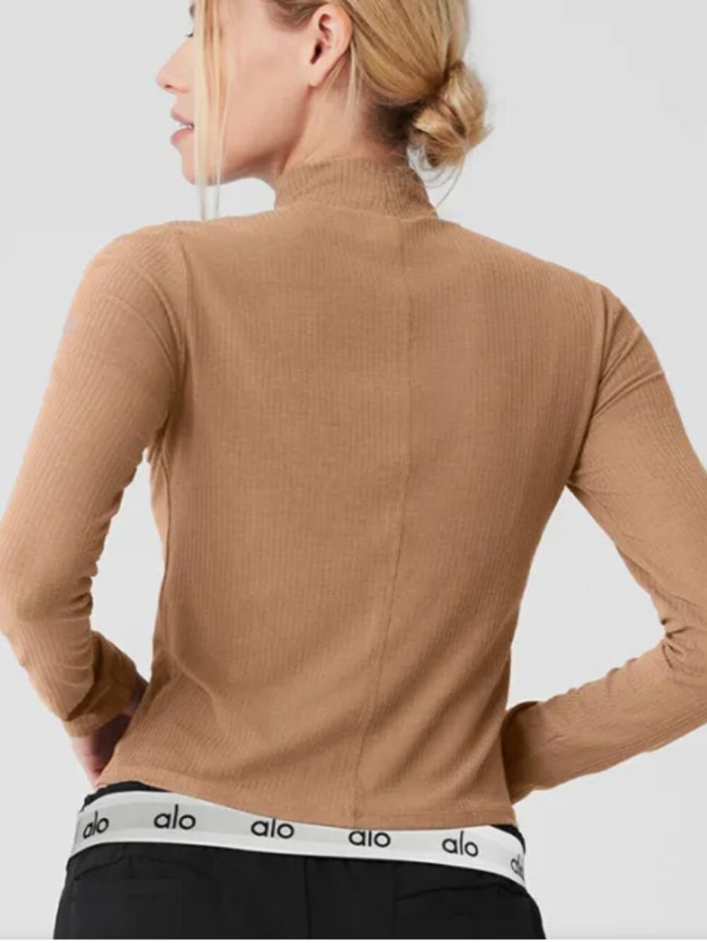 ALO Yoga Ribbed Seacoast Mock Neck Modal Long Sleeve Top in Tan XS/S - Picture 8 of 12